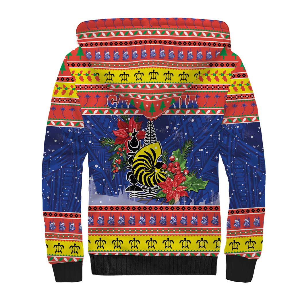 New Caledonia Christmas Sherpa Hoodie Kanaky Poinsettia Joyeux Noel LT05 - Polynesian Pride