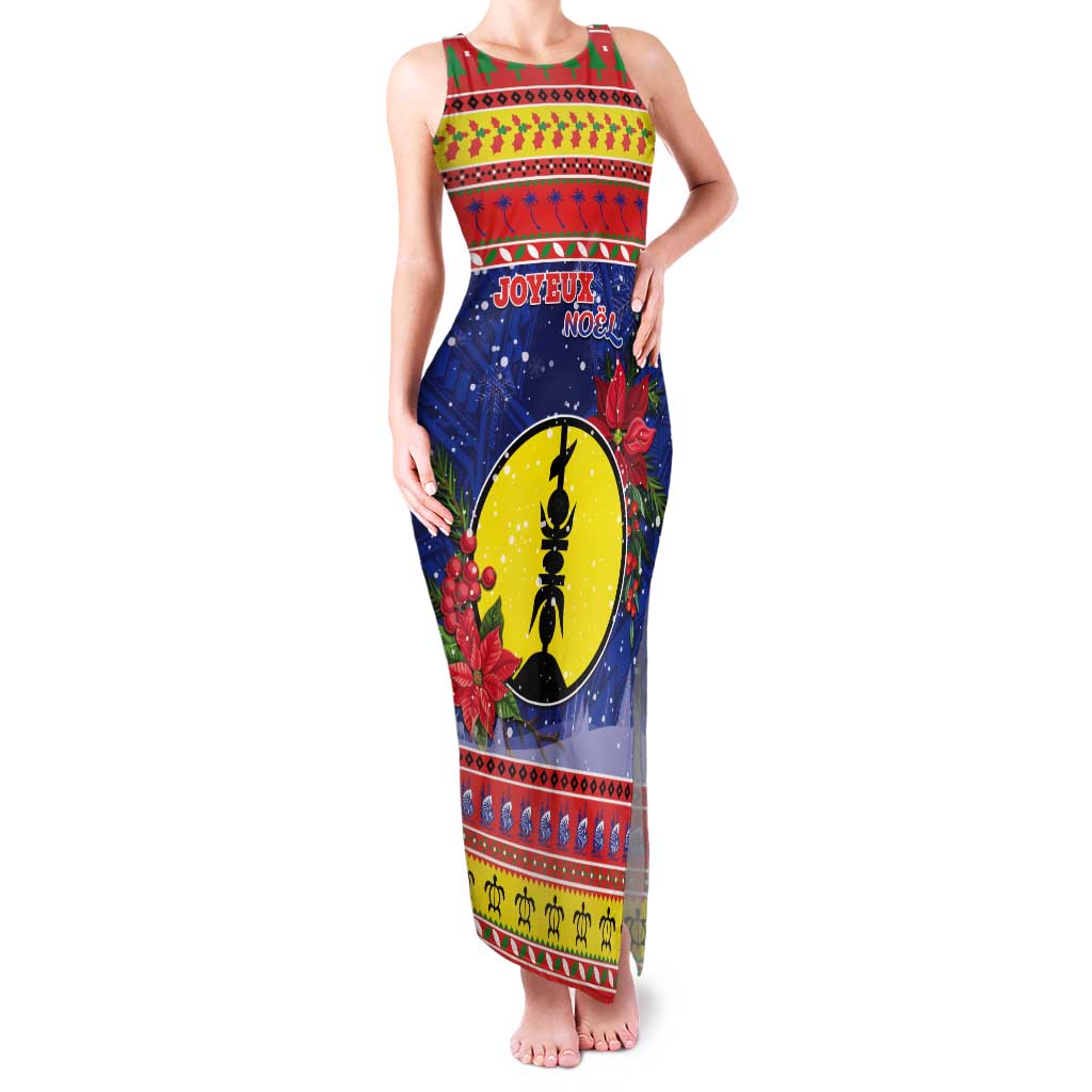 New Caledonia Christmas Tank Maxi Dress Kanaky Poinsettia Joyeux Noel LT05 Women Red - Polynesian Pride