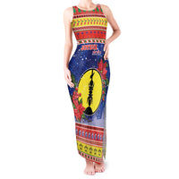 New Caledonia Christmas Tank Maxi Dress Kanaky Poinsettia Joyeux Noel LT05 Women Red - Polynesian Pride