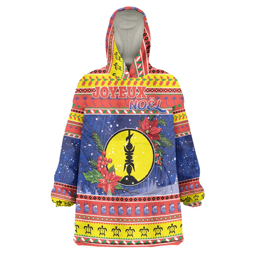 New Caledonia Christmas Wearable Blanket Hoodie Kanaky Poinsettia Joyeux Noel LT05 One Size Red - Polynesian Pride