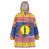 New Caledonia Christmas Wearable Blanket Hoodie Kanaky Poinsettia Joyeux Noel LT05 One Size Red - Polynesian Pride
