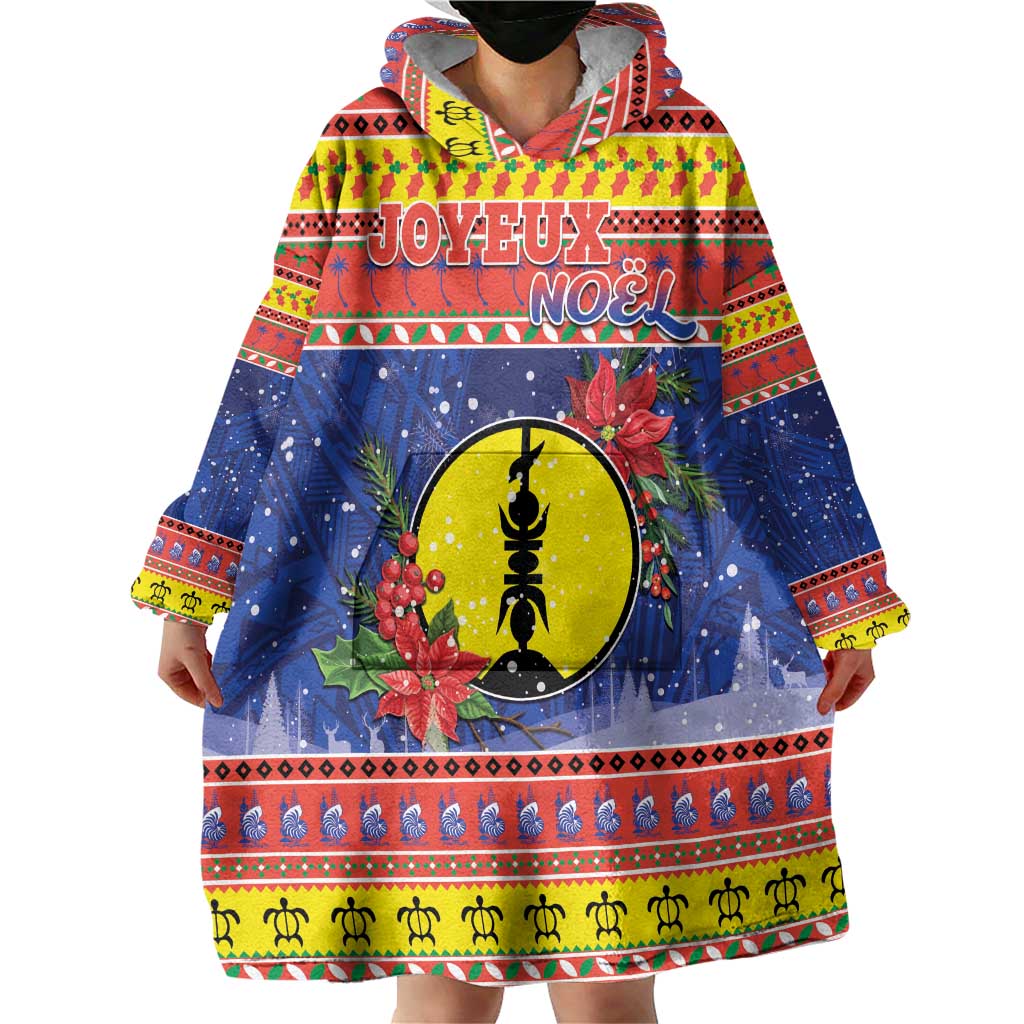 New Caledonia Christmas Wearable Blanket Hoodie Kanaky Poinsettia Joyeux Noel LT05 - Polynesian Pride
