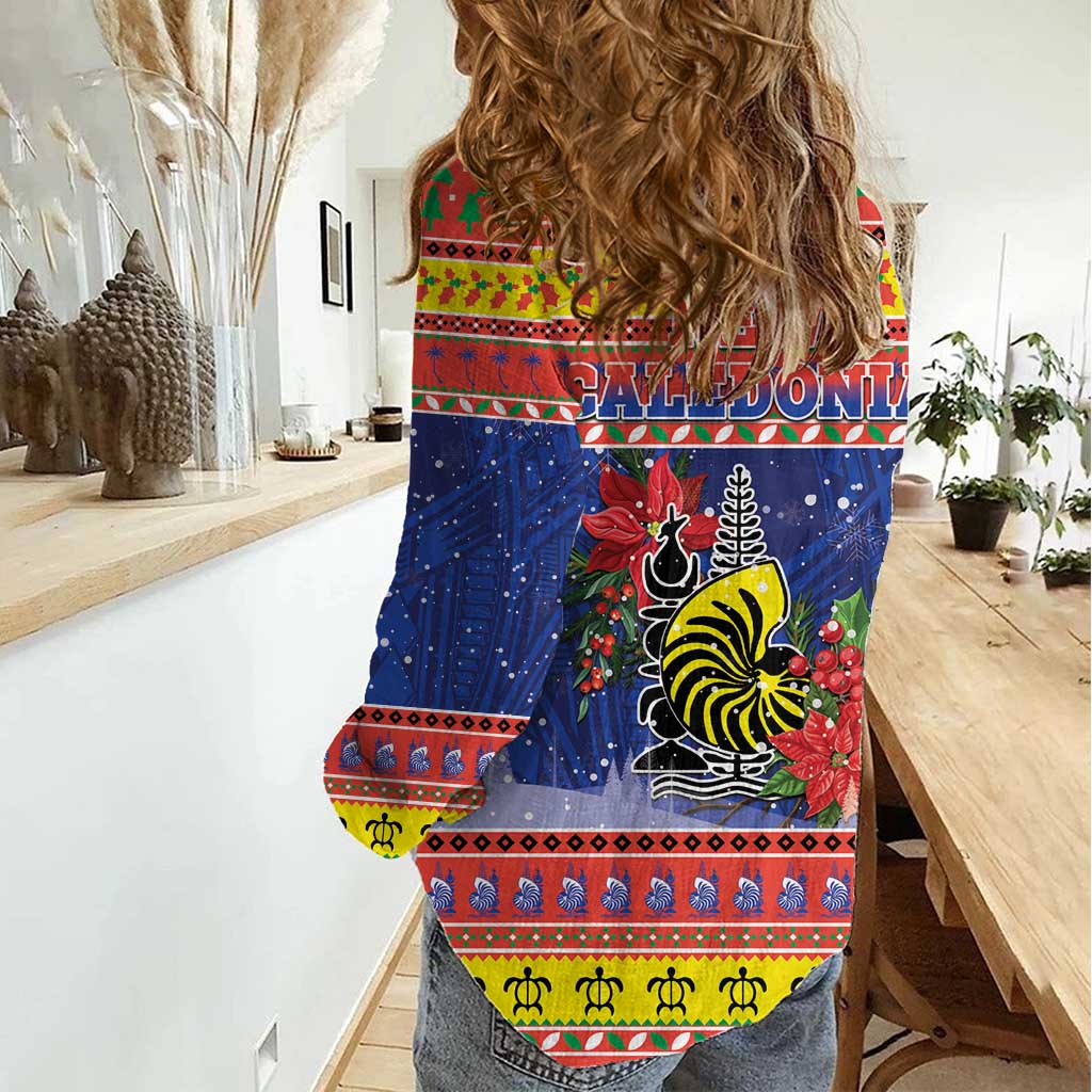 New Caledonia Christmas Women Casual Shirt Kanaky Poinsettia Joyeux Noel LT05 - Polynesian Pride