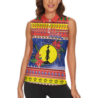 New Caledonia Christmas Women Sleeveless Polo Shirt Kanaky Poinsettia Joyeux Noel LT05 - Polynesian Pride
