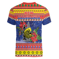 New Caledonia Christmas Women V-Neck T-Shirt Kanaky Poinsettia Joyeux Noel LT05 - Polynesian Pride