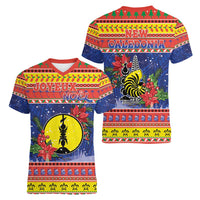New Caledonia Christmas Women V-Neck T-Shirt Kanaky Poinsettia Joyeux Noel LT05 - Polynesian Pride