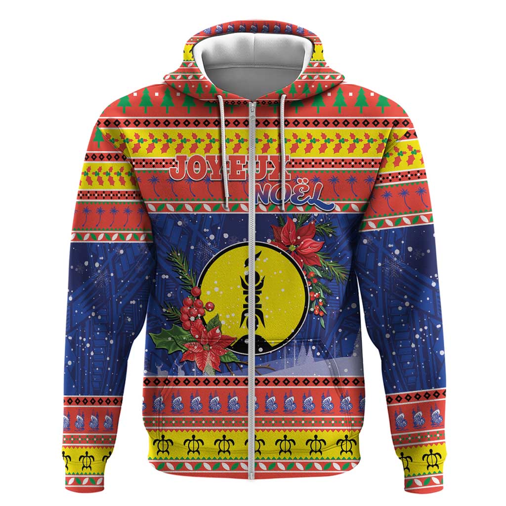 New Caledonia Christmas Zip Hoodie Kanaky Poinsettia Joyeux Noel LT05 Zip Hoodie Red - Polynesian Pride