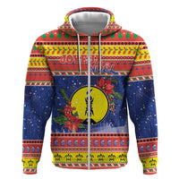 New Caledonia Christmas Zip Hoodie Kanaky Poinsettia Joyeux Noel LT05 Zip Hoodie Red - Polynesian Pride
