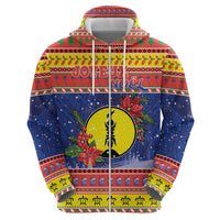 New Caledonia Christmas Zip Hoodie Kanaky Poinsettia Joyeux Noel LT05 - Polynesian Pride