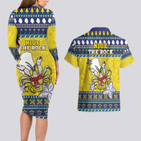 Niue The Rock Christmas Couples Matching Long Sleeve Bodycon Dress and Hawaiian Shirt Niuean Crab Monuina E Kilisimasi LT05 - Polynesian Pride