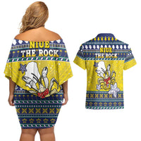 Niue The Rock Christmas Couples Matching Off Shoulder Short Dress and Hawaiian Shirt Niuean Crab Monuina E Kilisimasi LT05 - Polynesian Pride
