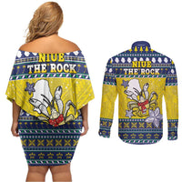Niue The Rock Christmas Couples Matching Off Shoulder Short Dress and Long Sleeve Button Shirt Niuean Crab Monuina E Kilisimasi LT05 - Polynesian Pride
