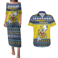 Niue The Rock Christmas Couples Matching Puletasi and Hawaiian Shirt Niuean Crab Monuina E Kilisimasi LT05 Blue - Polynesian Pride