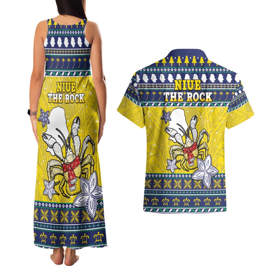 Niue The Rock Christmas Couples Matching Tank Maxi Dress and Hawaiian Shirt Niuean Crab Monuina E Kilisimasi LT05 - Polynesian Pride