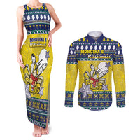 Niue The Rock Christmas Couples Matching Tank Maxi Dress and Long Sleeve Button Shirt Niuean Crab Monuina E Kilisimasi LT05 Blue - Polynesian Pride