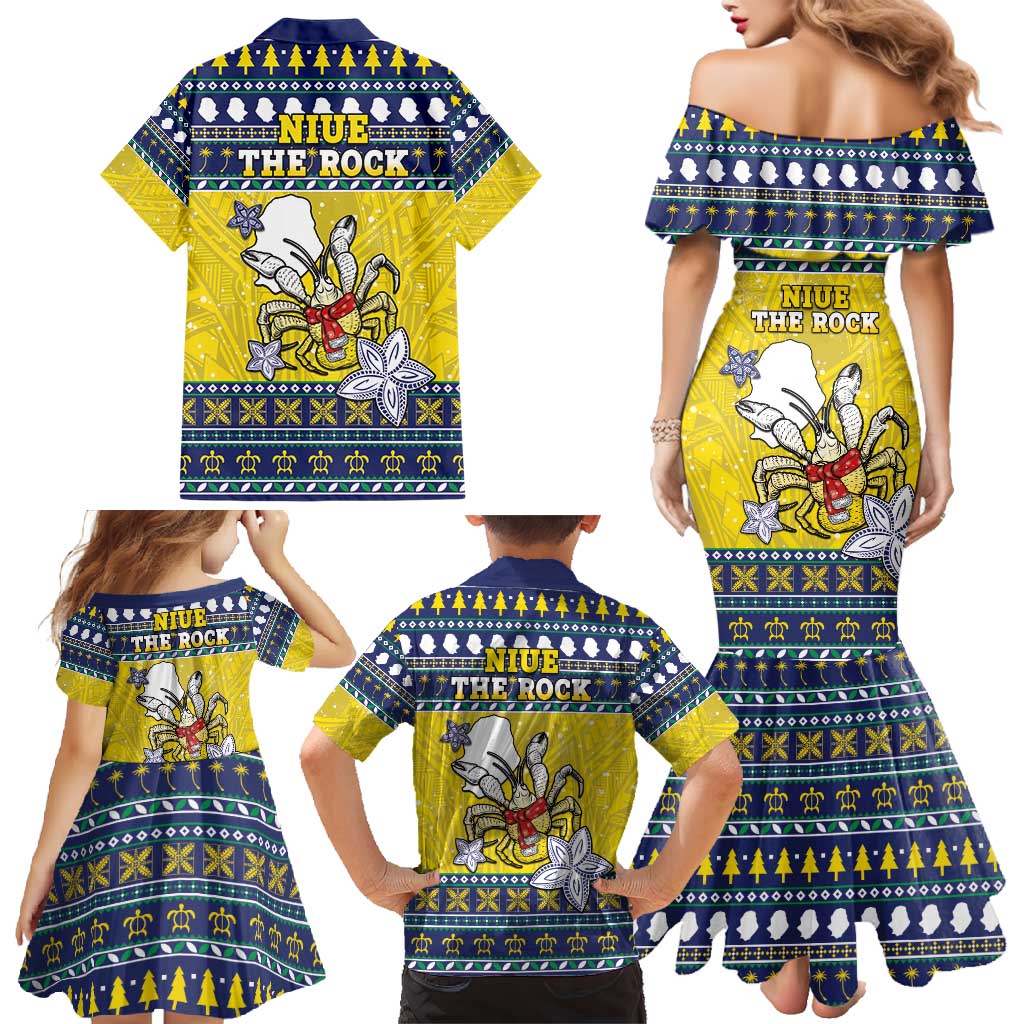 Niue The Rock Christmas Family Matching Mermaid Dress and Hawaiian Shirt Niuean Crab Monuina E Kilisimasi LT05 - Polynesian Pride