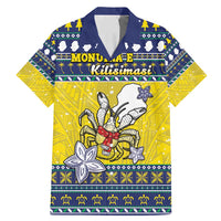 Niue The Rock Christmas Family Matching Mermaid Dress and Hawaiian Shirt Niuean Crab Monuina E Kilisimasi LT05 Dad's Shirt - Short Sleeve Blue - Polynesian Pride
