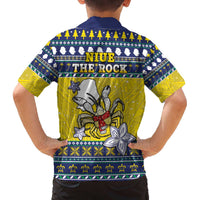 Niue The Rock Christmas Family Matching Off The Shoulder Long Sleeve Dress and Hawaiian Shirt Niuean Crab Monuina E Kilisimasi LT05 - Polynesian Pride
