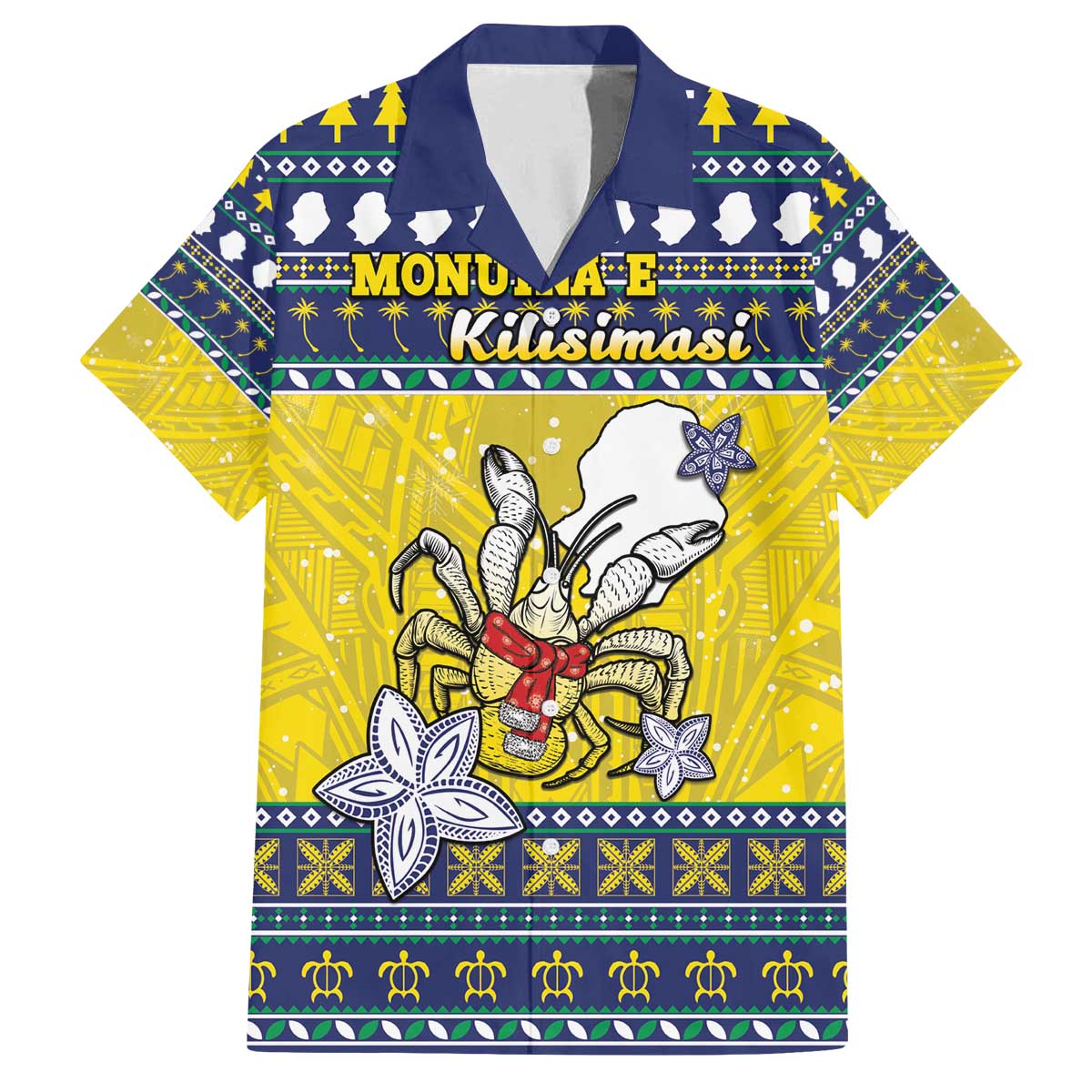 Niue The Rock Christmas Family Matching Off The Shoulder Long Sleeve Dress and Hawaiian Shirt Niuean Crab Monuina E Kilisimasi LT05 Dad's Shirt - Short Sleeve Blue - Polynesian Pride