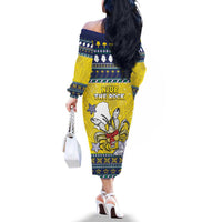 Niue The Rock Christmas Family Matching Off The Shoulder Long Sleeve Dress and Hawaiian Shirt Niuean Crab Monuina E Kilisimasi LT05 - Polynesian Pride