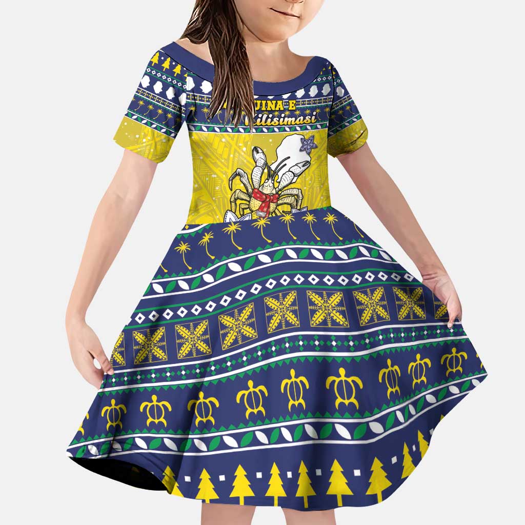 Niue The Rock Christmas Family Matching Puletasi and Hawaiian Shirt Niuean Crab Monuina E Kilisimasi LT05 Daughter's Dress Blue - Polynesian Pride