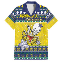 Niue The Rock Christmas Family Matching Puletasi and Hawaiian Shirt Niuean Crab Monuina E Kilisimasi LT05 Dad's Shirt - Short Sleeve Blue - Polynesian Pride