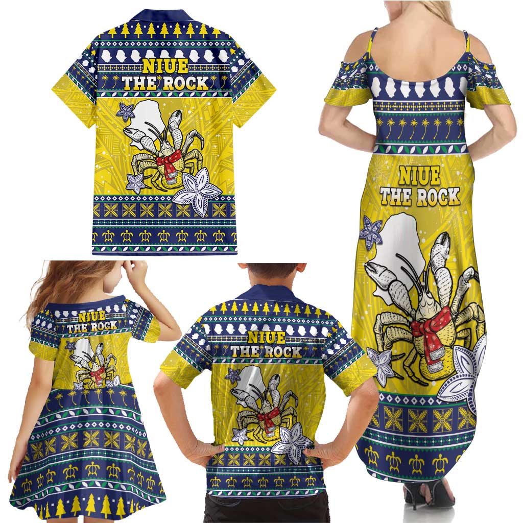 Niue The Rock Christmas Family Matching Summer Maxi Dress and Hawaiian Shirt Niuean Crab Monuina E Kilisimasi LT05 - Polynesian Pride