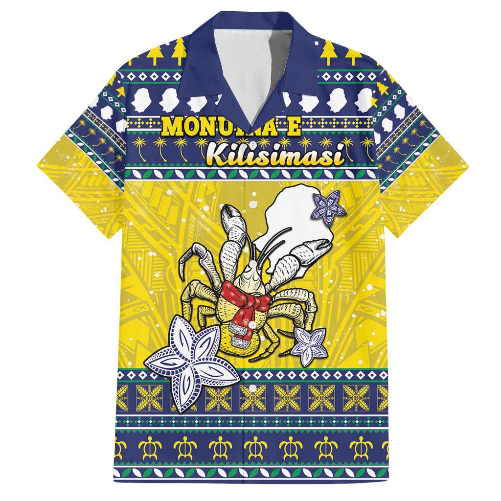 Niue The Rock Christmas Family Matching Summer Maxi Dress and Hawaiian Shirt Niuean Crab Monuina E Kilisimasi LT05 Dad's Shirt - Short Sleeve Blue - Polynesian Pride
