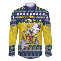 Niue The Rock Christmas Family Matching Summer Maxi Dress and Hawaiian Shirt Niuean Crab Monuina E Kilisimasi LT05 Dad's Shirt - Long Sleeve Blue - Polynesian Pride