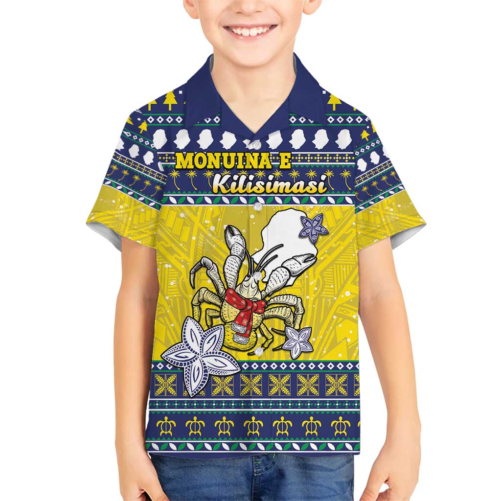 Niue The Rock Christmas Family Matching Summer Maxi Dress and Hawaiian Shirt Niuean Crab Monuina E Kilisimasi LT05 Son's Shirt Blue - Polynesian Pride