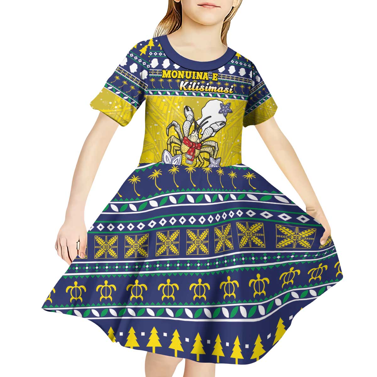 Niue The Rock Christmas Kid Short Sleeve Dress Niuean Crab Monuina E Kilisimasi LT05 - Polynesian Pride