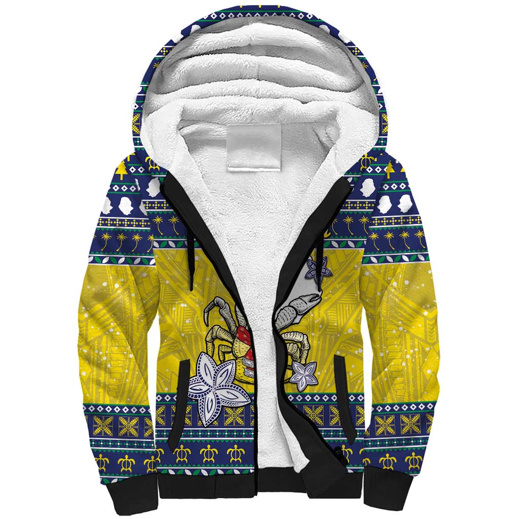 Niue The Rock Christmas Sherpa Hoodie Niuean Crab Monuina E Kilisimasi LT05 Unisex Blue - Polynesian Pride