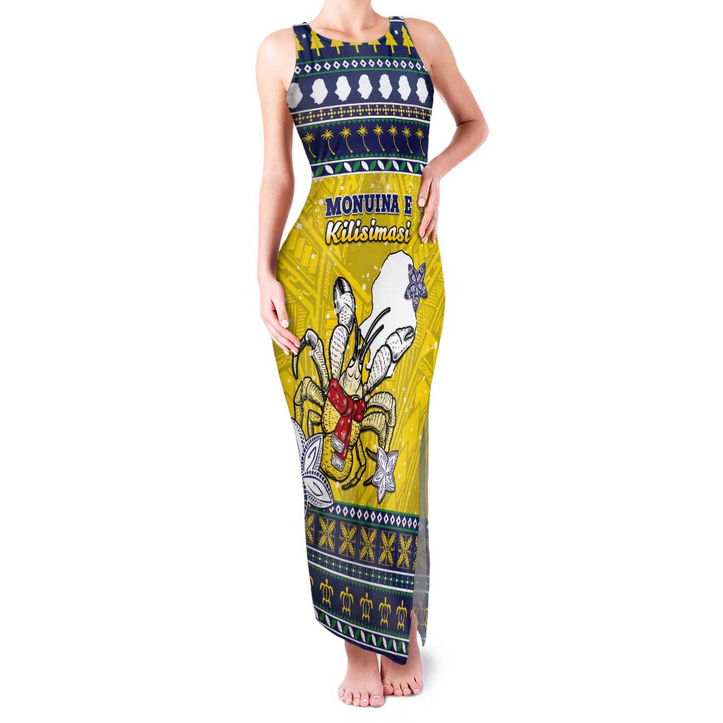 Niue The Rock Christmas Tank Maxi Dress Niuean Crab Monuina E Kilisimasi LT05 Women Blue - Polynesian Pride