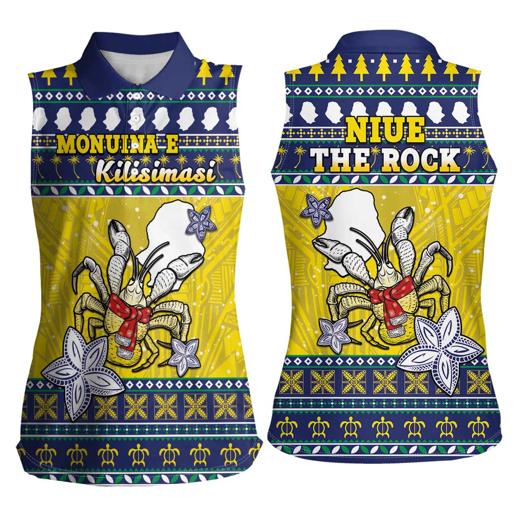 Niue The Rock Christmas Women Sleeveless Polo Shirt Niuean Crab Monuina E Kilisimasi LT05 - Polynesian Pride