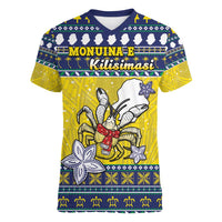 Niue The Rock Christmas Women V-Neck T-Shirt Niuean Crab Monuina E Kilisimasi LT05 Female Blue - Polynesian Pride