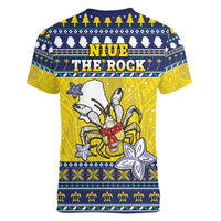 Niue The Rock Christmas Women V-Neck T-Shirt Niuean Crab Monuina E Kilisimasi LT05 - Polynesian Pride