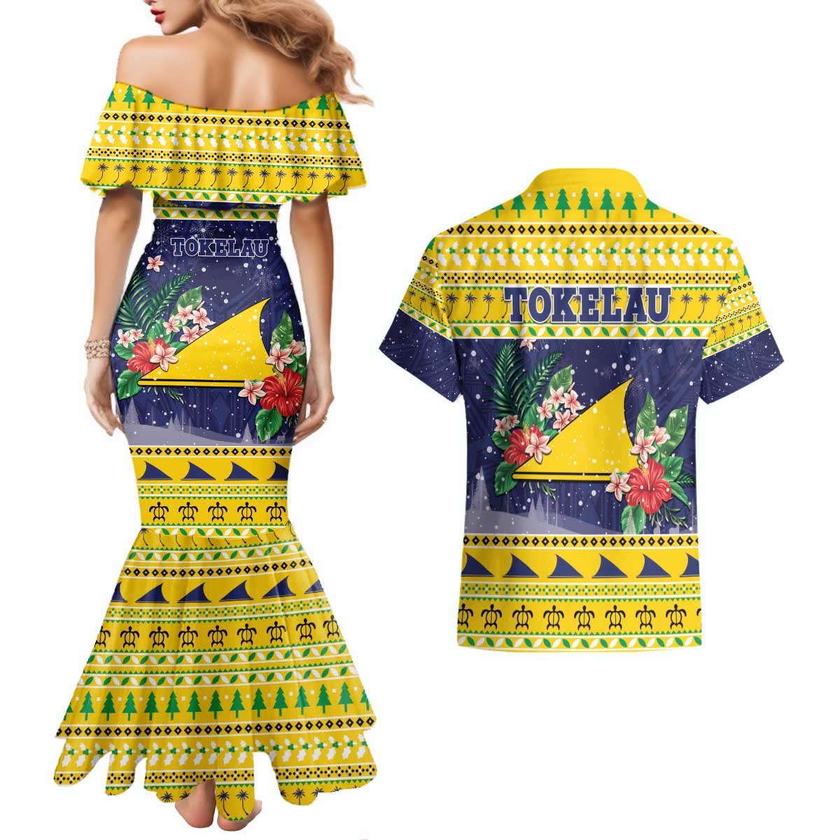 Tokelau Christmas Couples Matching Mermaid Dress and Hawaiian Shirt Tokelauan Badge Manuia Te Kilihimahi LT05 - Polynesian Pride