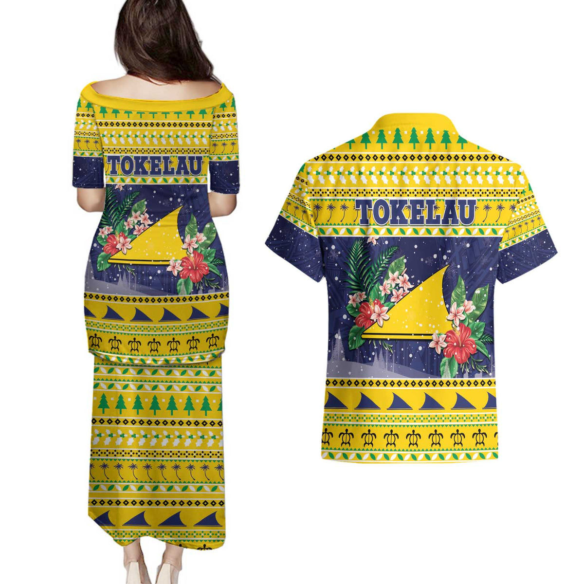 Tokelau Christmas Couples Matching Puletasi and Hawaiian Shirt Tokelauan Badge Manuia Te Kilihimahi LT05 - Polynesian Pride