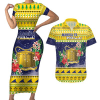 Tokelau Christmas Couples Matching Short Sleeve Bodycon Dress and Hawaiian Shirt Tokelauan Badge Manuia Te Kilihimahi LT05 Yellow - Polynesian Pride