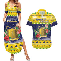Tokelau Christmas Couples Matching Summer Maxi Dress and Hawaiian Shirt Tokelauan Badge Manuia Te Kilihimahi LT05 Yellow - Polynesian Pride