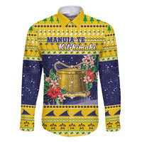 Tokelau Christmas Family Matching Mermaid Dress and Hawaiian Shirt Tokelauan Badge Manuia Te Kilihimahi LT05 Dad's Shirt - Long Sleeve Yellow - Polynesian Pride