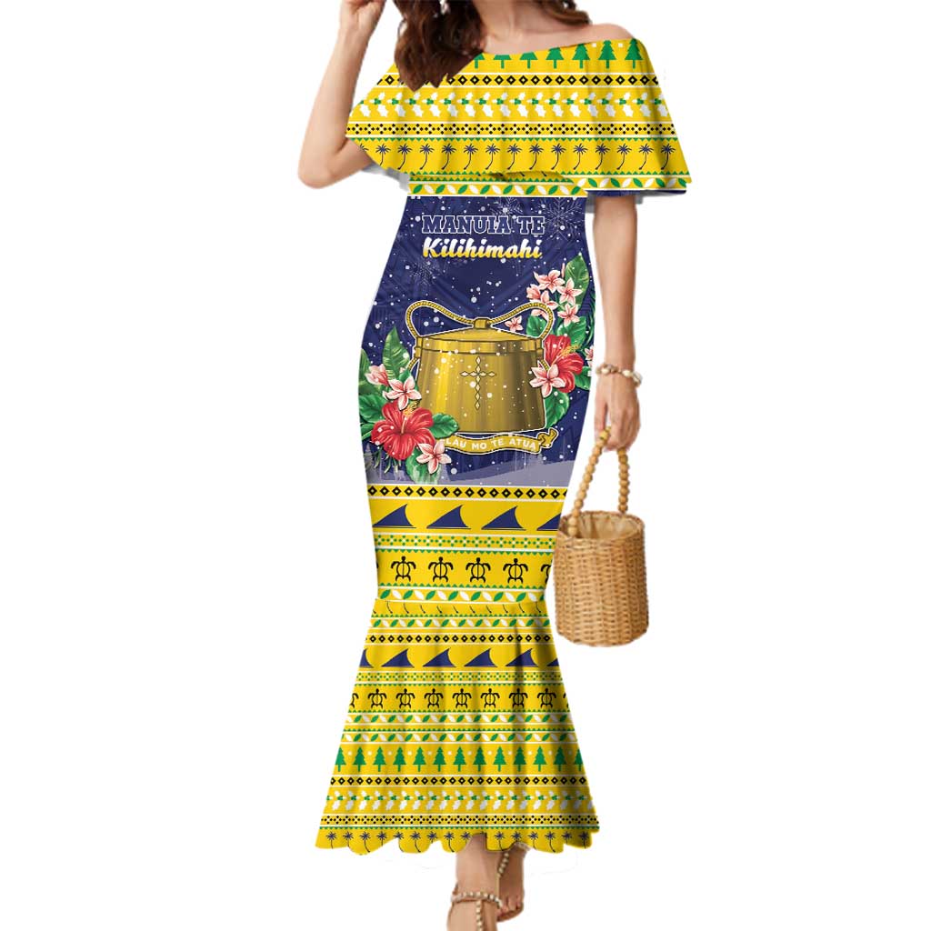 Tokelau Christmas Family Matching Mermaid Dress and Hawaiian Shirt Tokelauan Badge Manuia Te Kilihimahi LT05 Mom's Dress Yellow - Polynesian Pride