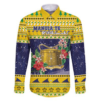 Tokelau Christmas Family Matching Off The Shoulder Long Sleeve Dress and Hawaiian Shirt Tokelauan Badge Manuia Te Kilihimahi LT05 Dad's Shirt - Long Sleeve Yellow - Polynesian Pride
