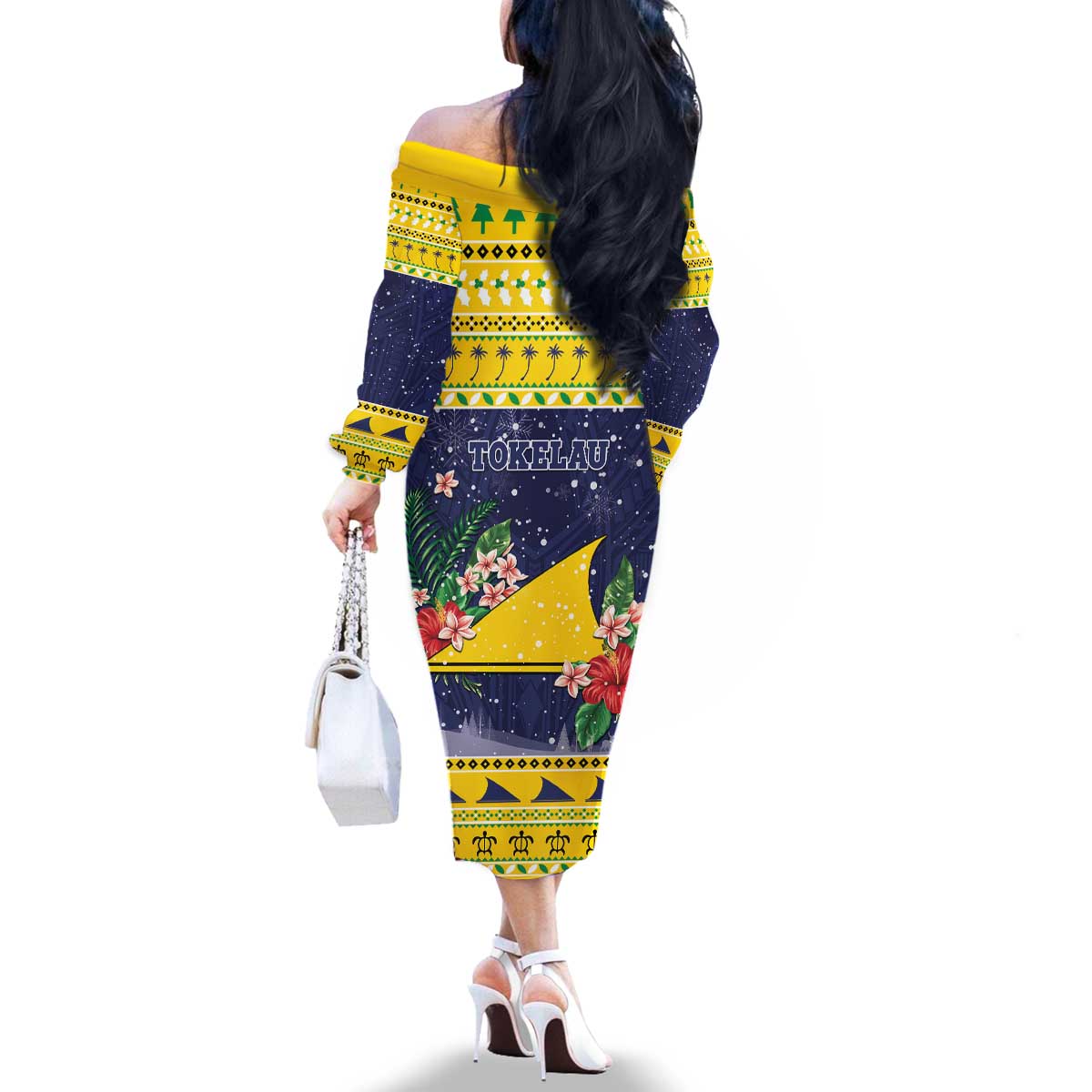 Tokelau Christmas Family Matching Off The Shoulder Long Sleeve Dress and Hawaiian Shirt Tokelauan Badge Manuia Te Kilihimahi LT05 - Polynesian Pride
