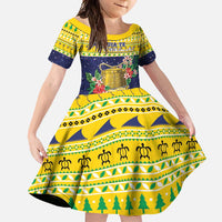 Tokelau Christmas Family Matching Off Shoulder Maxi Dress and Hawaiian Shirt Tokelauan Badge Manuia Te Kilihimahi LT05 Daughter's Dress Yellow - Polynesian Pride