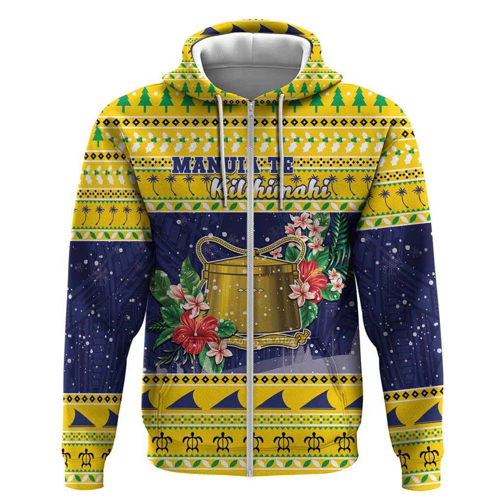 Tokelau Christmas Hoodie Tokelauan Badge Manuia Te Kilihimahi LT05 Zip Hoodie Yellow - Polynesian Pride