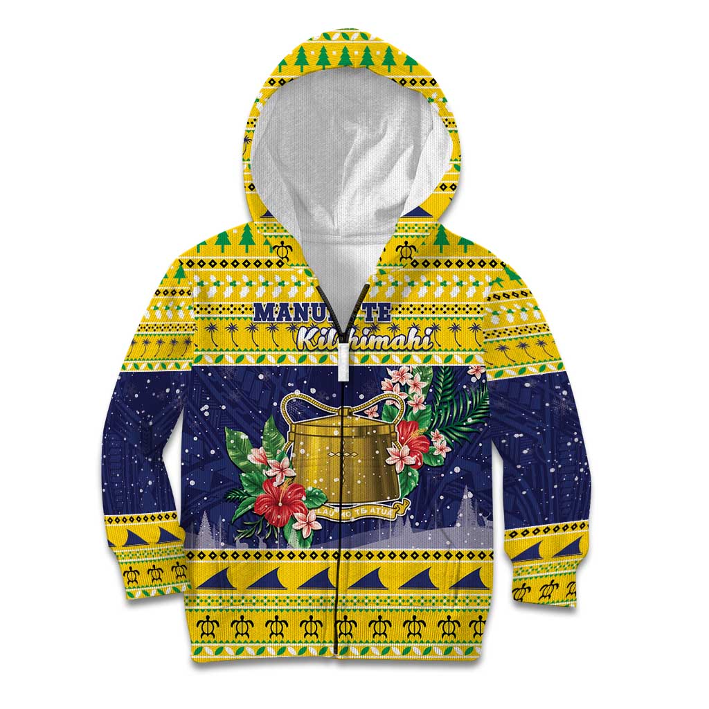 Tokelau Christmas Kid Hoodie Tokelauan Badge Manuia Te Kilihimahi LT05 Zip Hoodie Yellow - Polynesian Pride