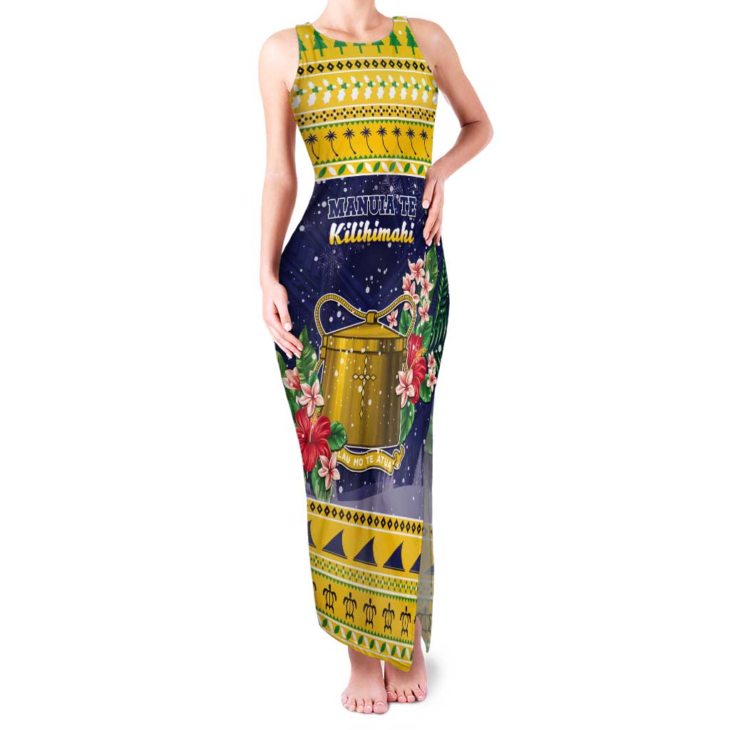 Tokelau Christmas Tank Maxi Dress Tokelauan Badge Manuia Te Kilihimahi LT05 Women Yellow - Polynesian Pride