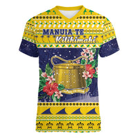 Tokelau Christmas Women V-Neck T-Shirt Tokelauan Badge Manuia Te Kilihimahi LT05 Female Yellow - Polynesian Pride