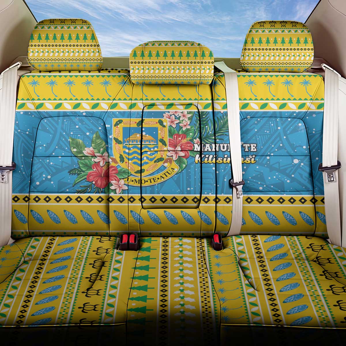 Tuvalu Christmas Back Car Seat Cover Coat Of Arms Manuia Te Kilisimasi LT05 One Size Yellow - Polynesian Pride